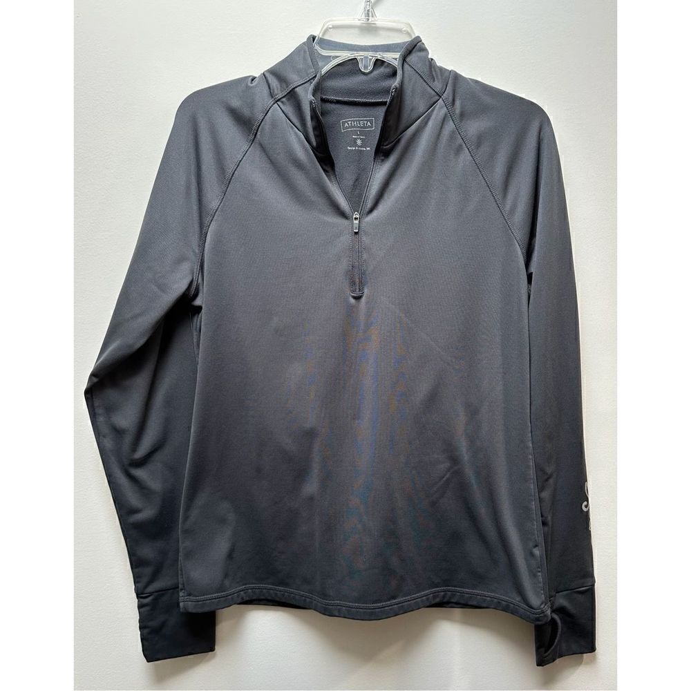 Athleta women’s long sleeve gray pullover athletic jacket reflective L #25-0674
